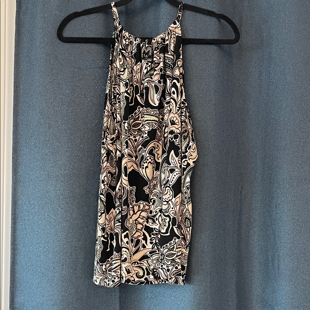New York & Company Black and Cream Patterned Top